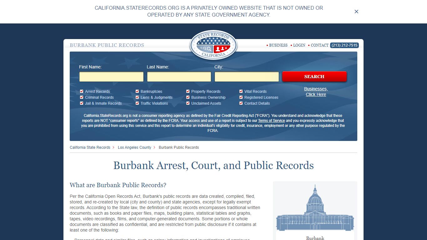 Burbank Arrest and Public Records | California.StateRecords.org